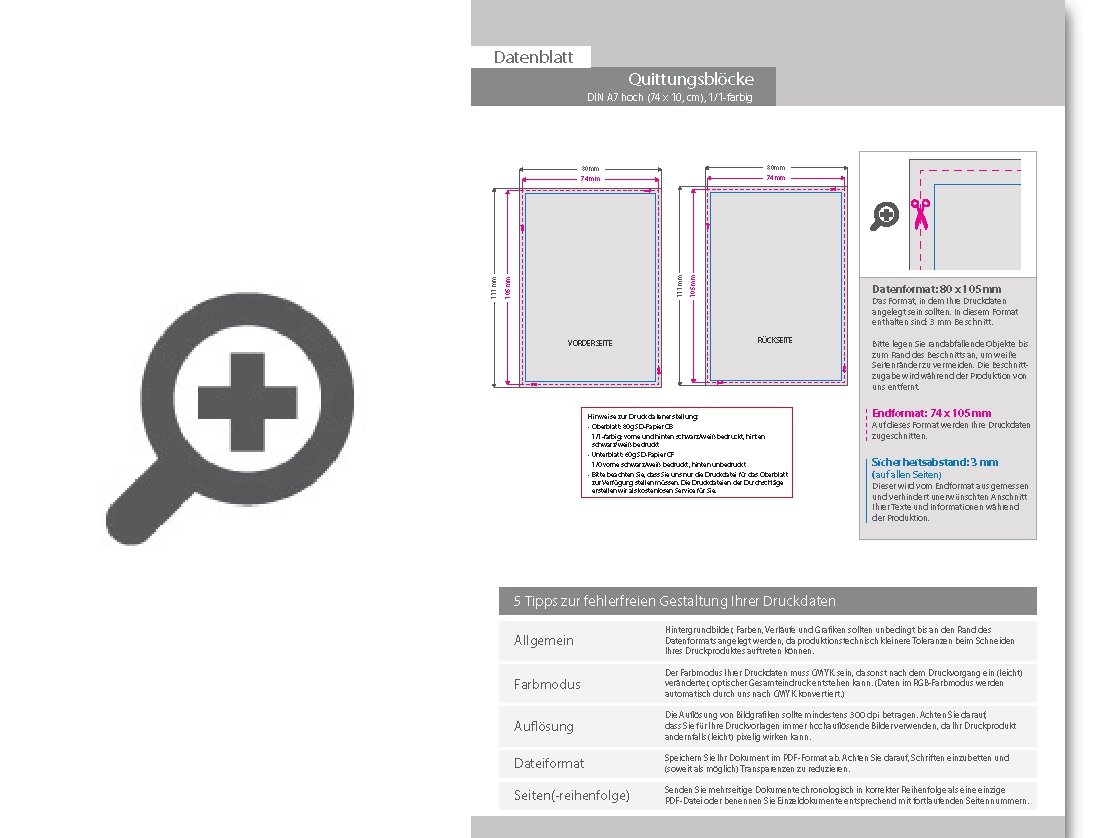 Product Bild quittungsblock_din_a7_hoch__3-fach__4_0-farbig__25_s__tze_je_block