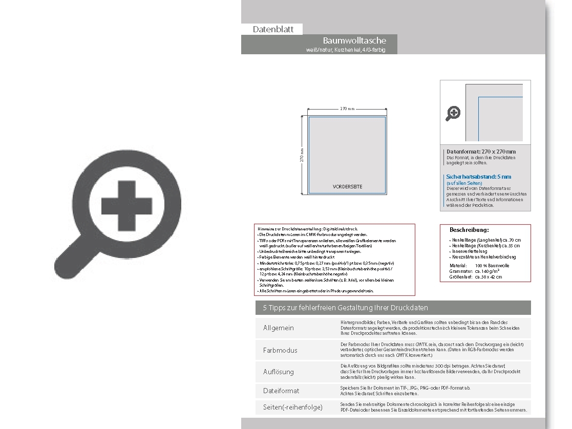 Product Bild baumwolltasche_wei___natur__kurzhenkel_-_4_0-farbig__einseitig_bedruckt